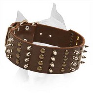 Topnotch Amstaff Spiked And Studded Leather Dog Collar