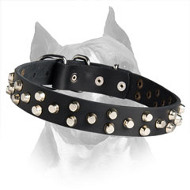 Custom Amstaff Leather Dog Collar With 3 Rows Of Small Pyramids