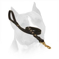 Walking And Tracking Amstaff Leather Dog Leash With Brass Studded Decoration