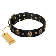 Pirate's Spell' FDT Artisan Black Leather Amstaff Collar with Engraved Studs and Medallions