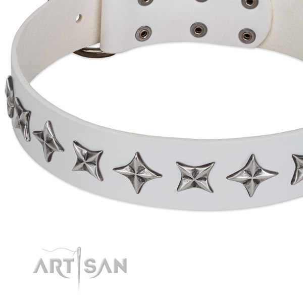 Easy wearing decorated dog collar of top quality full grain genuine leather