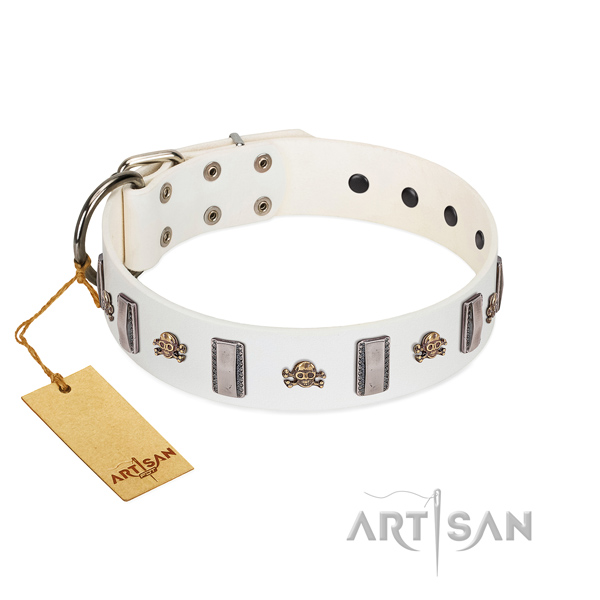 Natural leather dog collar with remarkable embellishments for your dog