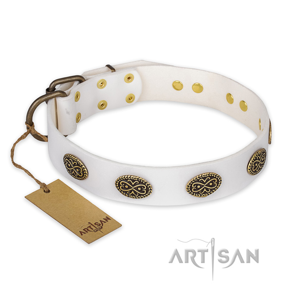 Extraordinary leather dog collar with corrosion proof buckle