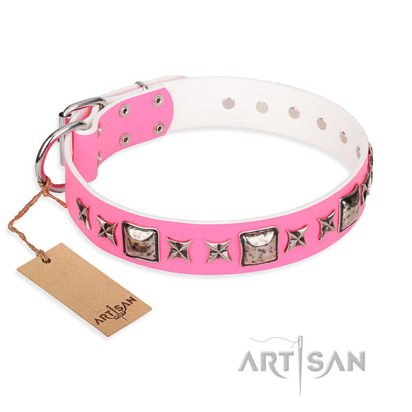 Full grain genuine leather dog collar made of best quality material with durable D-ring