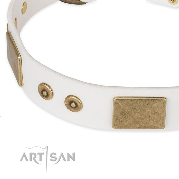 Strong fittings on full grain genuine leather dog collar for your four-legged friend