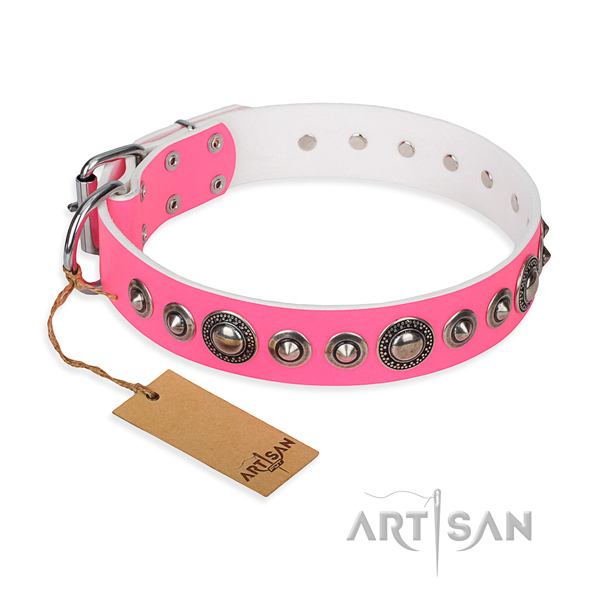 Natural genuine leather dog collar made of high quality material with corrosion resistant fittings