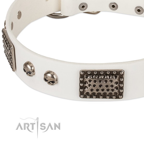 Reliable decorations on natural genuine leather dog collar for your pet