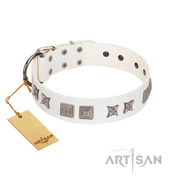 Full grain leather dog collar with unique decorations made canine