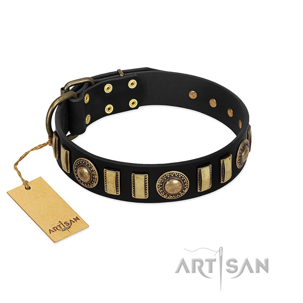 Flexible full grain leather dog collar with reliable buckle