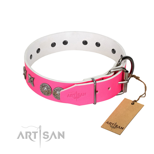 Decorated collar of genuine leather for your impressive doggie