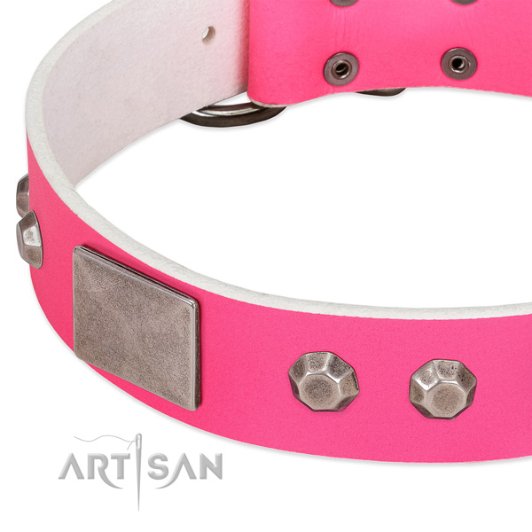 Soft full grain leather dog collar with decorations