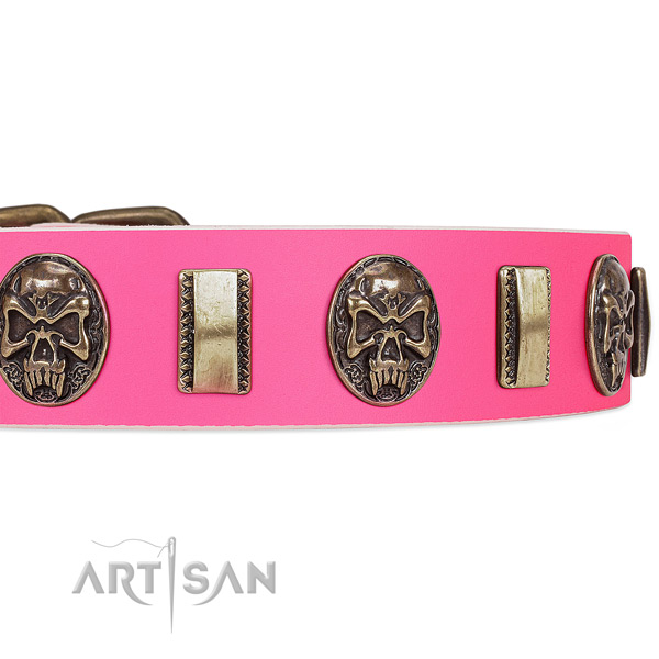 Reliable hardware on full grain natural leather dog collar for your doggie