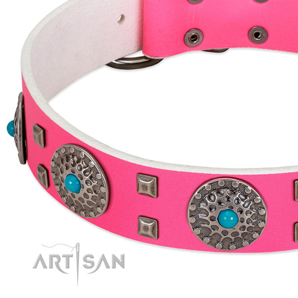 Soft full grain genuine leather dog collar with amazing adornments