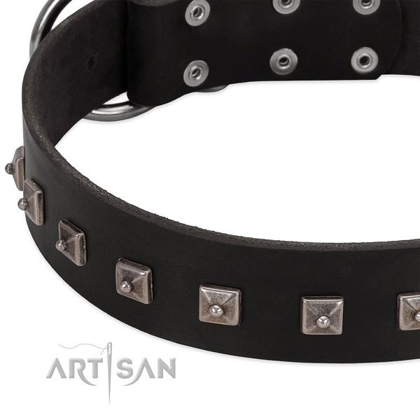 High quality full grain natural leather collar with decorations for your dog