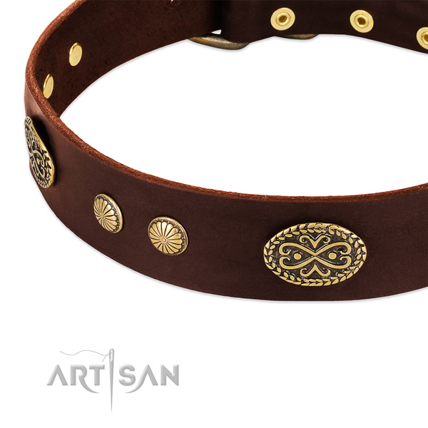 Strong buckle on full grain natural leather dog collar for your pet