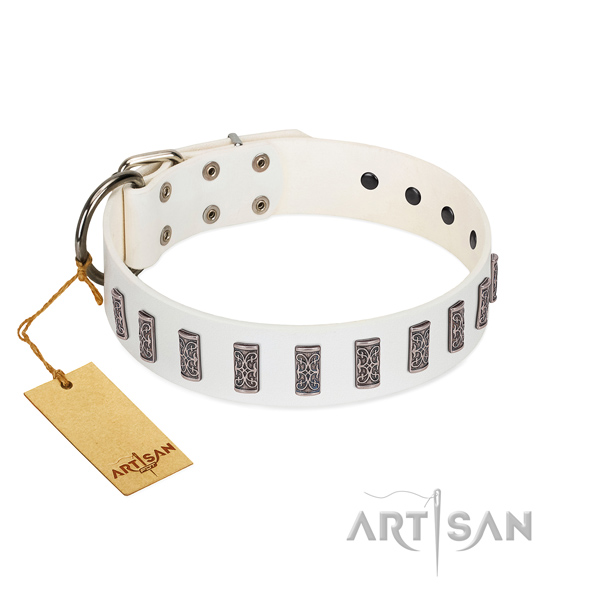 Comfortable wearing soft leather dog collar with decorations