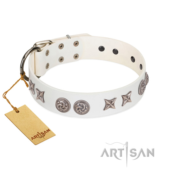 Strong buckle on unusual full grain leather dog collar