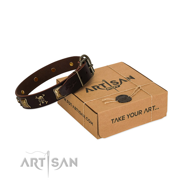Best quality full grain genuine leather dog collar with awesome embellishments