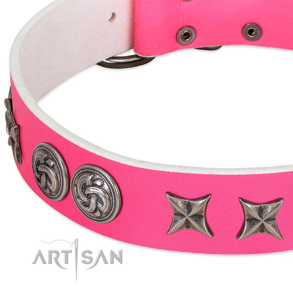 Natural leather collar with exquisite decorations for your dog