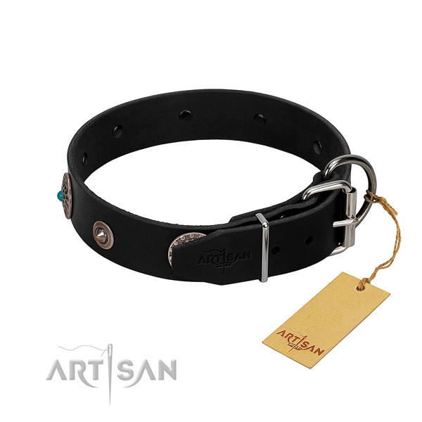 Exquisite studded full grain leather dog collar