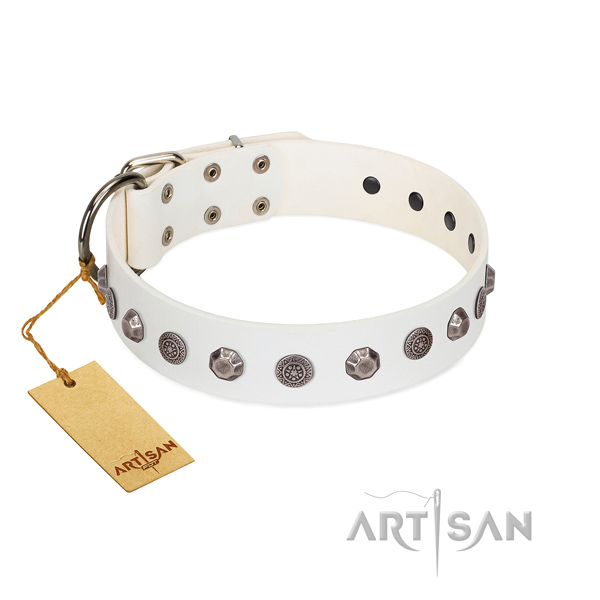 Full grain genuine leather dog collar of best quality material with impressive adornments