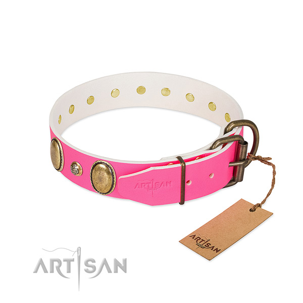 Walking flexible natural genuine leather dog collar