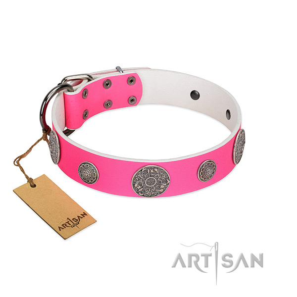 Extraordinary embellished full grain genuine leather dog collar