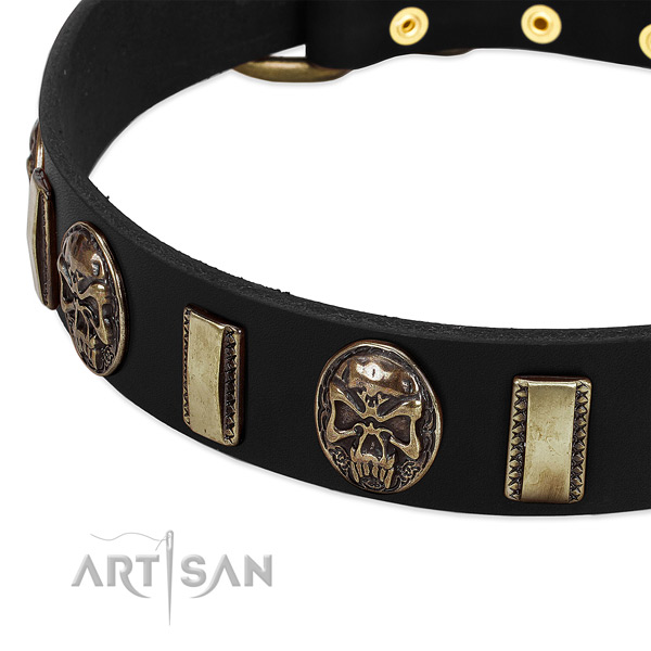 Reliable fittings on full grain natural leather dog collar for your four-legged friend