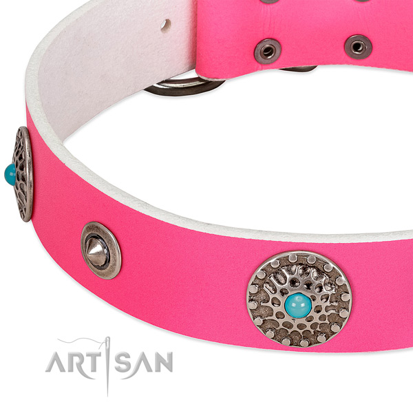 Adjustable collar of natural leather for your handsome doggie