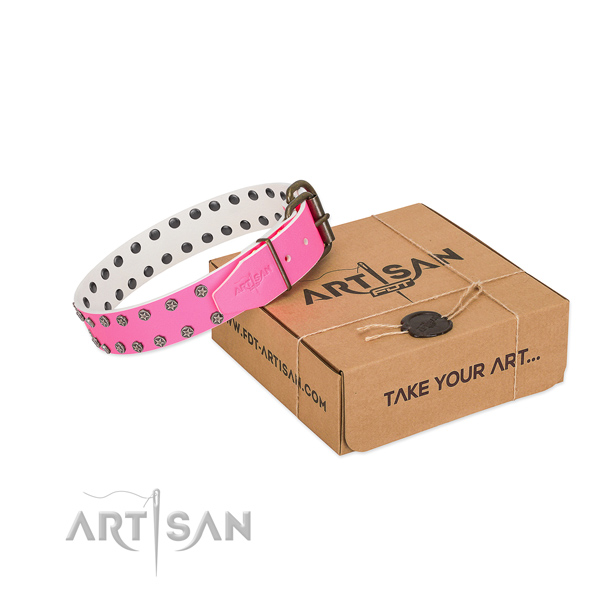 Best quality full grain genuine leather dog collar with embellishments for your lovely canine