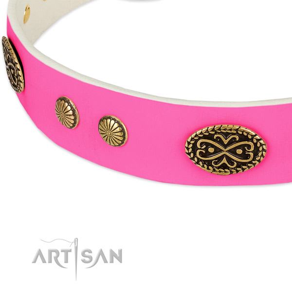Corrosion proof D-ring on full grain genuine leather dog collar for your four-legged friend