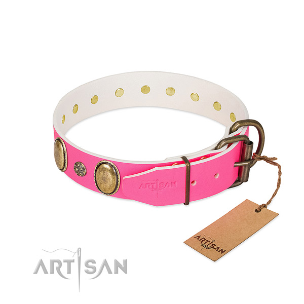 Soft to touch genuine leather dog collar with decorations
