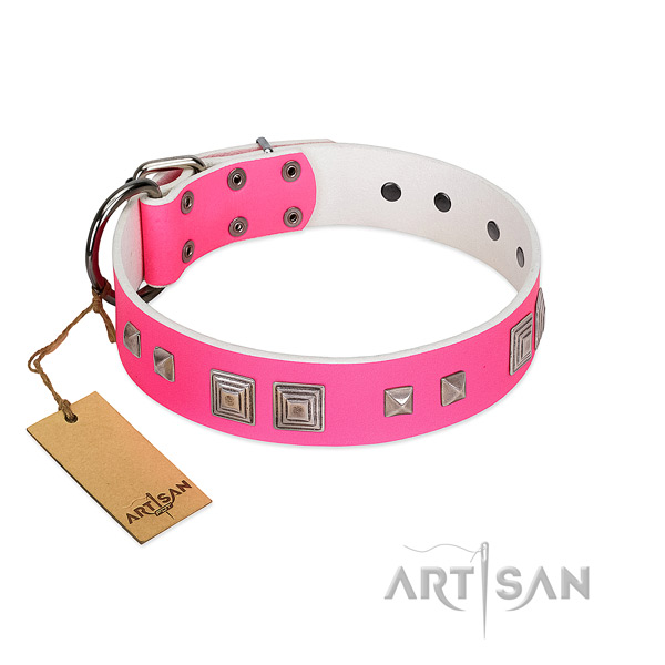 Fancy walking high quality full grain genuine leather dog collar with decorations