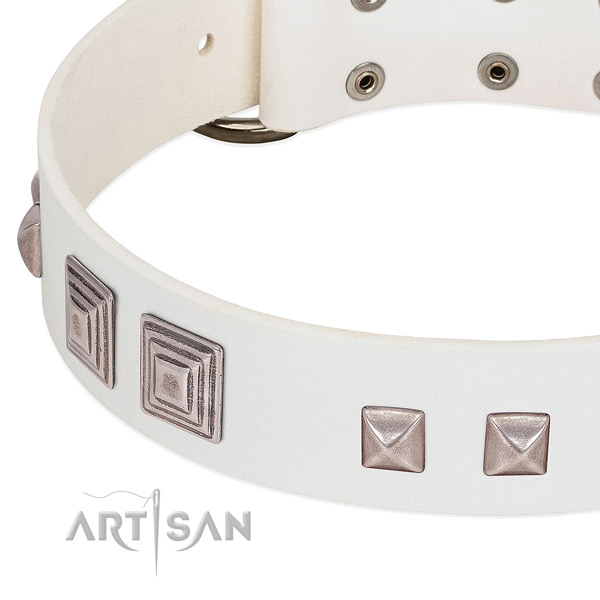 Natural leather dog collar with rust-proof D-ring