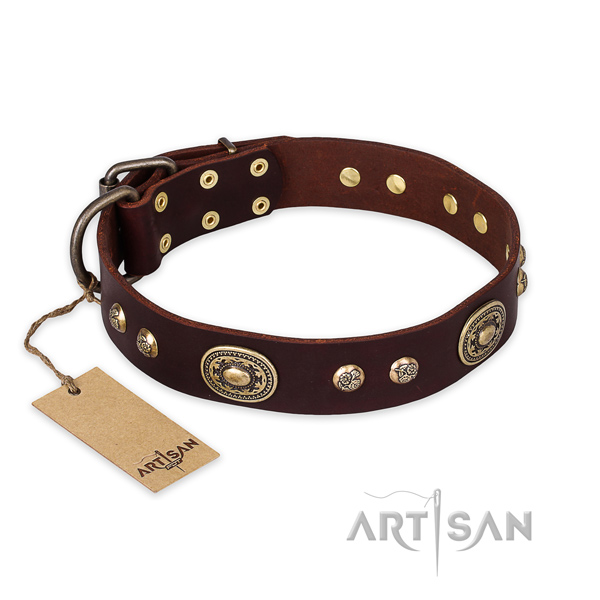 Adorned full grain leather dog collar for comfy wearing