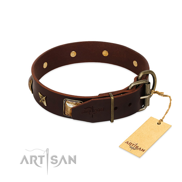 Full grain leather dog collar with durable hardware and decorations