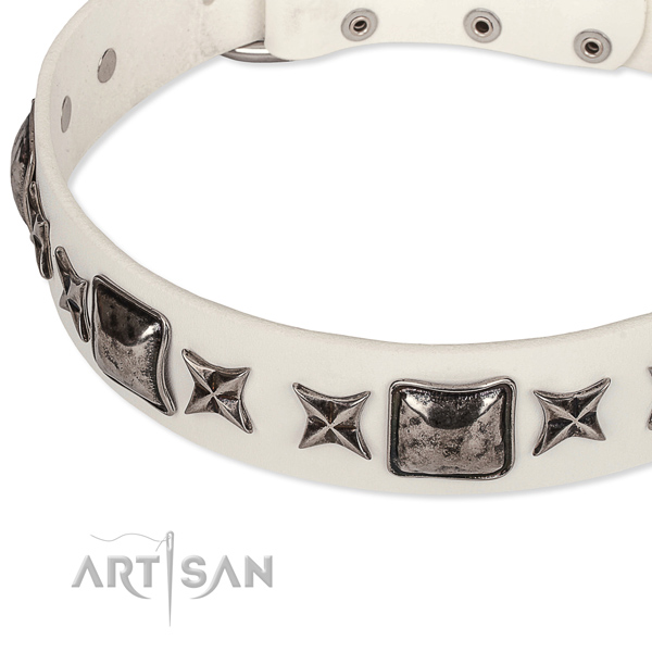Handy use adorned dog collar of strong full grain genuine leather
