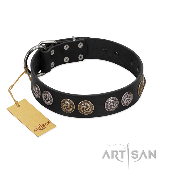 Rust-proof traditional buckle on exquisite full grain genuine leather dog collar