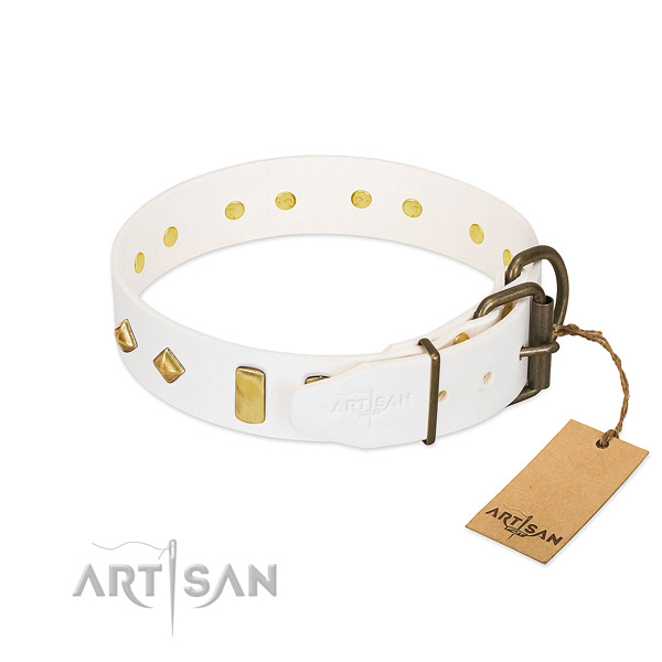 Flexible full grain natural leather dog collar with durable D-ring