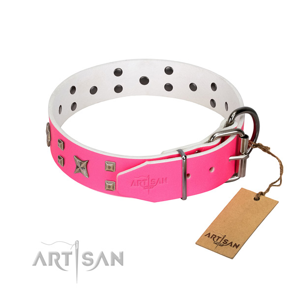 Gentle to touch full grain leather dog collar for your lovely canine