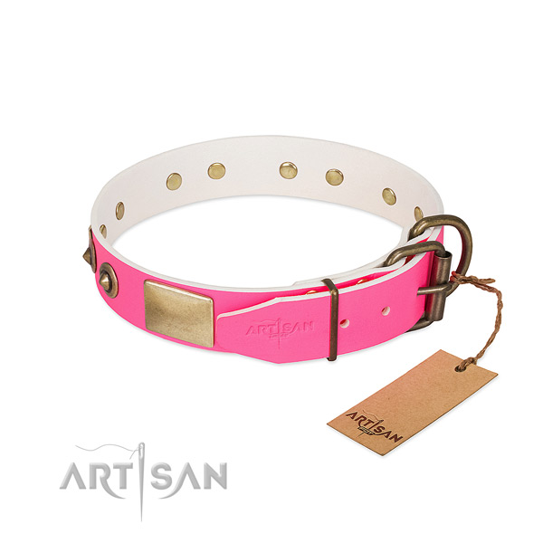 Strong buckle on full grain leather dog collar for your doggie