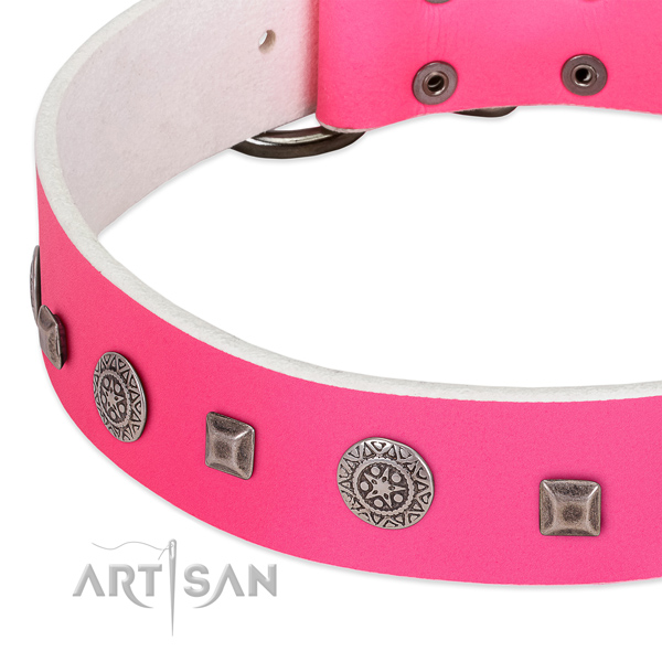 Quality genuine leather dog collar with fashionable decorations