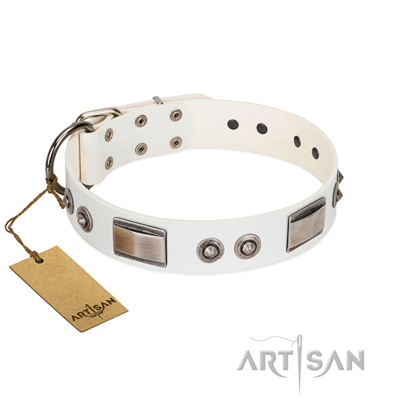 Soft to touch genuine leather collar with embellishments for your dog