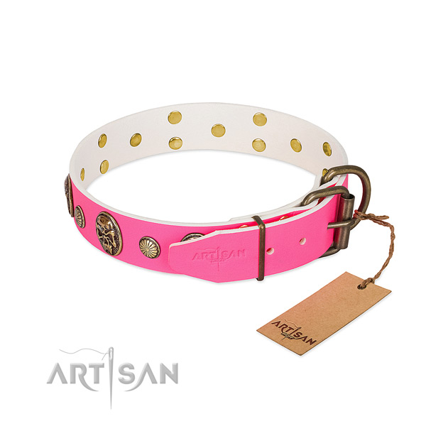 Corrosion proof buckle on full grain genuine leather dog collar for your pet