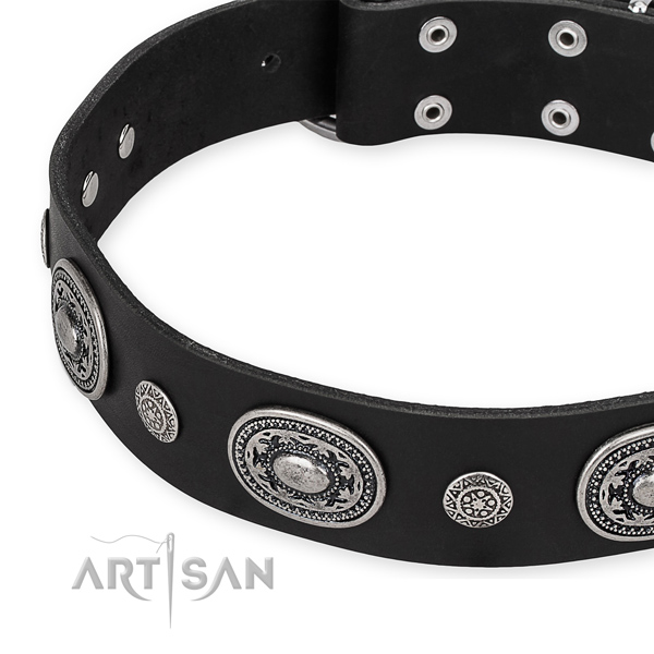 Reliable natural genuine leather dog collar created for your handsome doggie