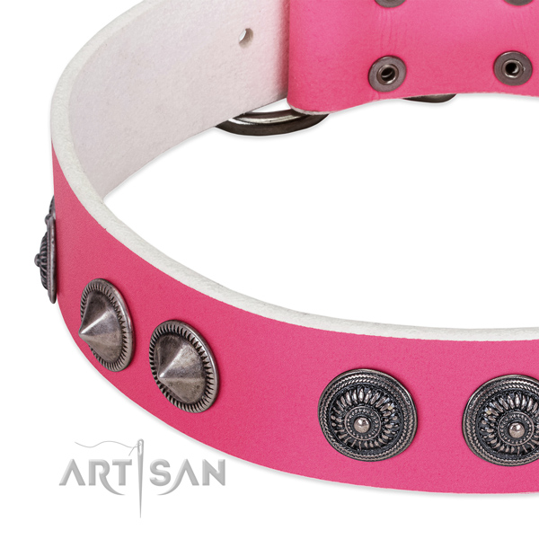 Handcrafted natural leather collar with adornments for your pet