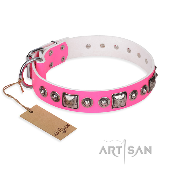 Genuine leather dog collar made of quality material with reliable hardware