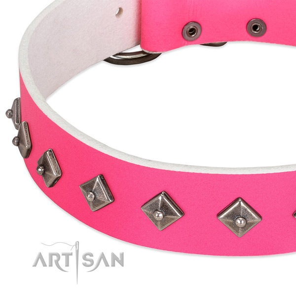 Soft to touch full grain genuine leather dog collar with rust-proof traditional buckle