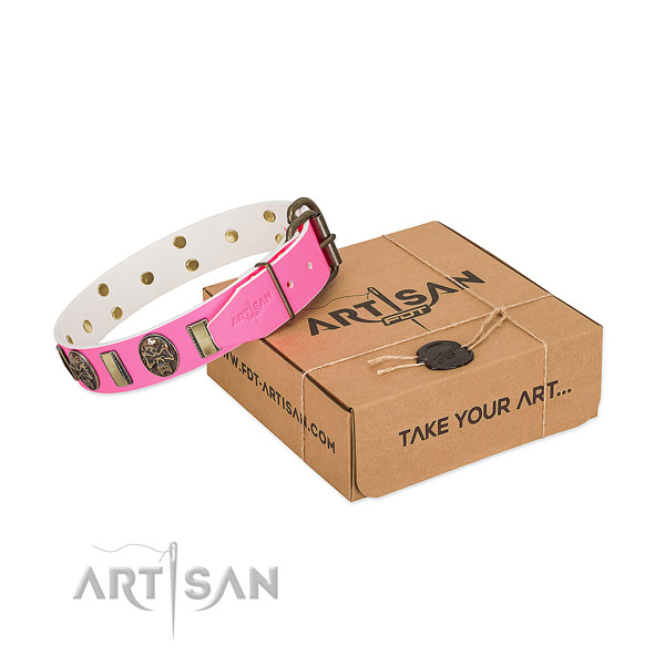 Rust-proof hardware on full grain natural leather dog collar for your canine