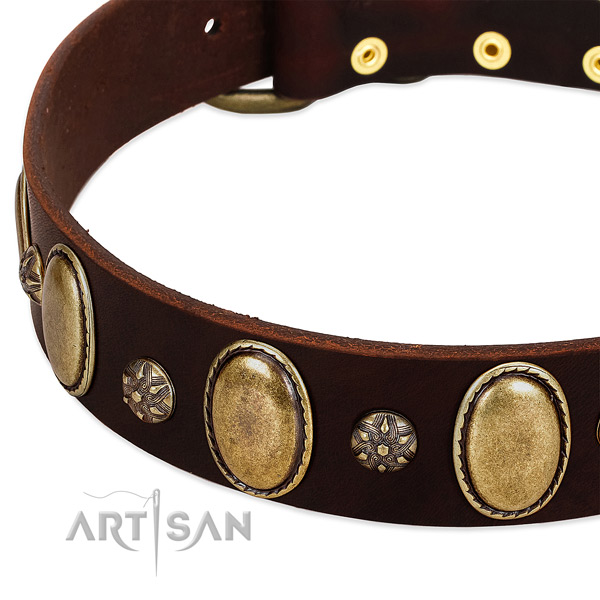 Easy wearing gentle to touch natural genuine leather dog collar